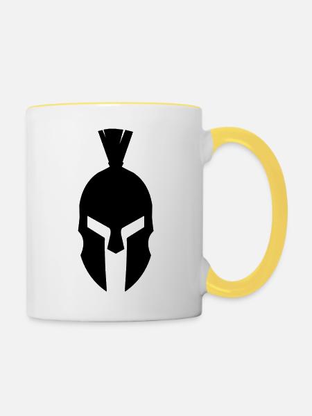 Spartaner Helm Schwarz - Tasse zweifarbig - Weiß/Gelb