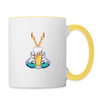 Lustiges E-Gitarren Spruch Motiv und Gitarrist - Tasse zweifarbig - Weiß/Gelb - Rechts