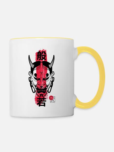 Hannya Maske - Tasse zweifarbig - Weiß/Gelb