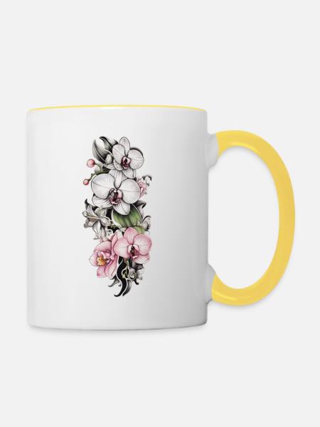 Orchidee rankend - Tasse zweifarbig - Weiß/Gelb