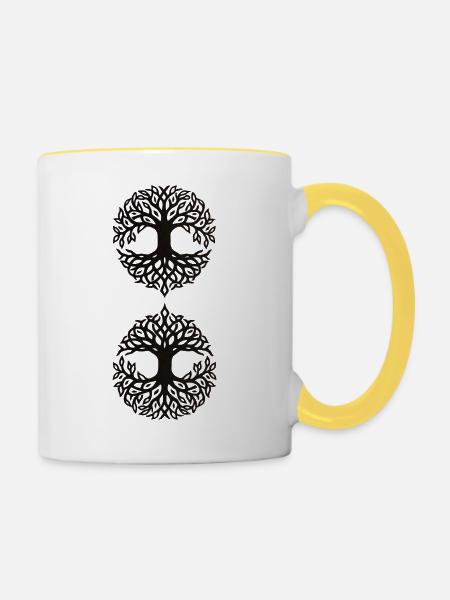 Lebensbaum-Infinity - Ornament Lebensbaum - Tasse zweifarbig - Weiß/Gelb