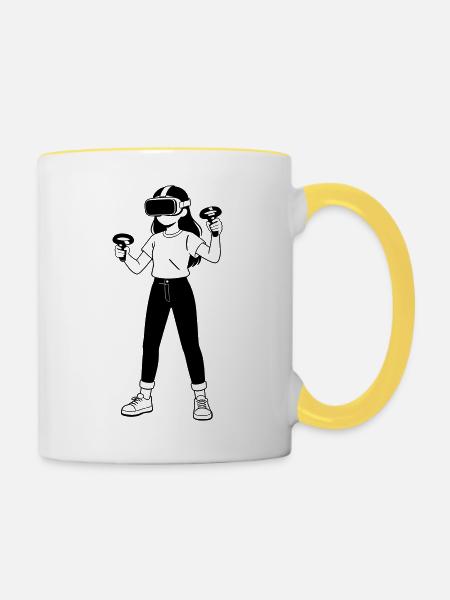 VR Gamer - Tasse zweifarbig - Weiß/Gelb