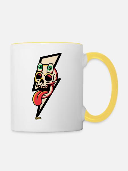 Neon-Schädel-Zunge platzt - Tasse zweifarbig - Weiß/Gelb