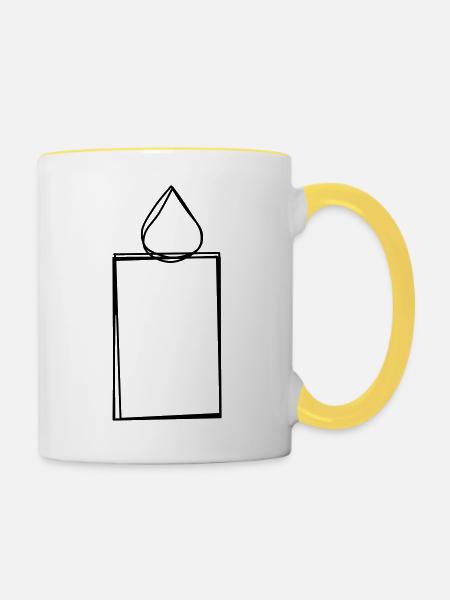 Kerze handgezeichnet - Tasse zweifarbig - Weiß/Gelb
