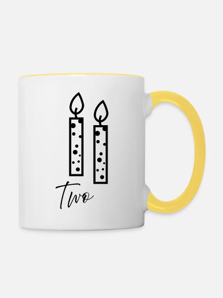 Zwei Kerzen mit Punkten - Tasse zweifarbig - Weiß/Gelb