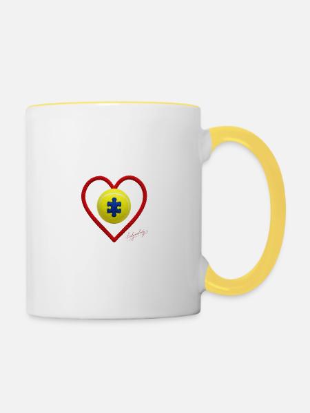 Autismus-Tennis - Tasse zweifarbig - Weiß/Gelb