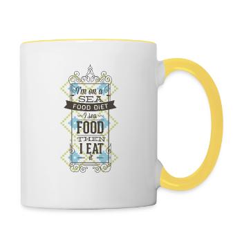 Diät Wortwitz frech essen rumfressen-frech Spruch - Tasse zweifarbig - Weiß/Gelb - Rechts