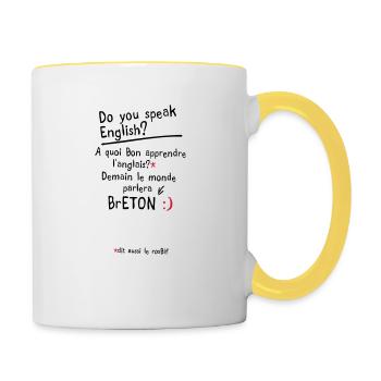 humour citation breton speak anglais - Mug contrasté - blanc/jaune - Droite