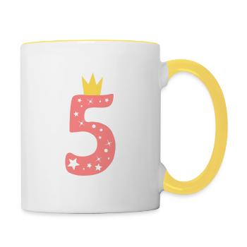 Nummer 5 mit Krone - Tasse zweifarbig - Weiß/Gelb - Rechts