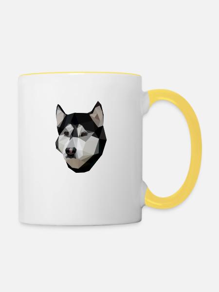 Low Polly Husky - Tasse zweifarbig - Weiß/Gelb