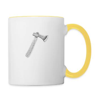 Axt | Holzfäller | Holzarbeiter | Beil - Tasse zweifarbig - Weiß/Gelb - Rechts