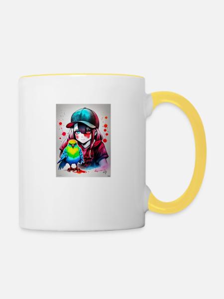 Farbe Papageienmädchen - Tasse zweifarbig - Weiß/Gelb