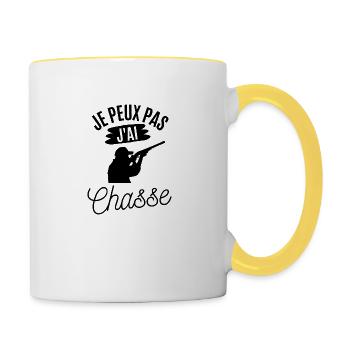 Je peux pas j'ai chasse - tshirt pour homme - Mug contrasté - blanc/jaune - Droite