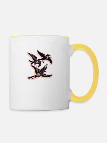 Vogelschwarm - Tasse zweifarbig - Weiß/Gelb
