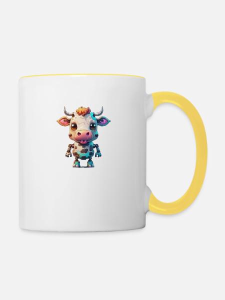 Roboter Kuh - Tasse zweifarbig - Weiß/Gelb