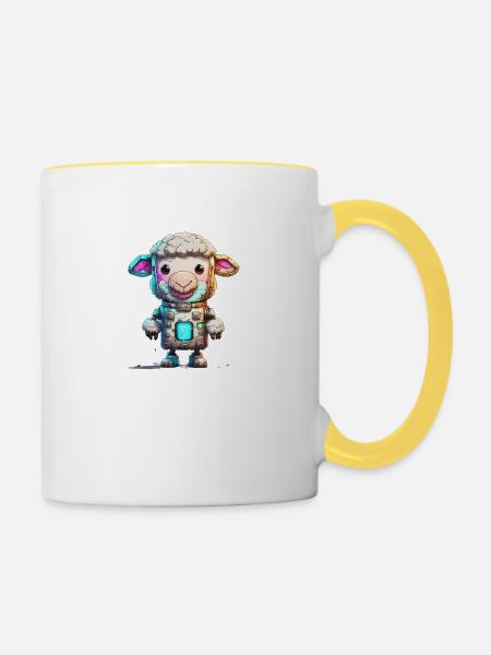 Roboter Schaf - Tasse zweifarbig - Weiß/Gelb