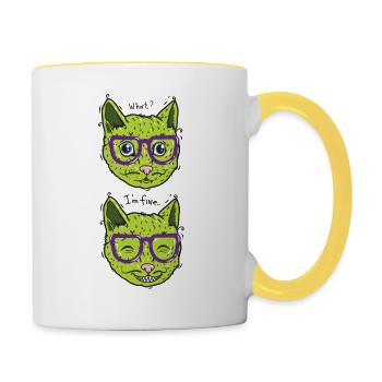 Vegan cat feels good - Contrasting Mug - white/yellow - Right