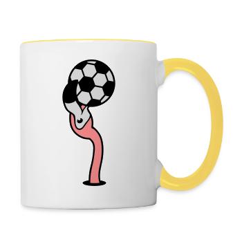 loch boden fussball verein spielen ball kicker lac - Tasse zweifarbig - Weiß/Gelb - Rechts