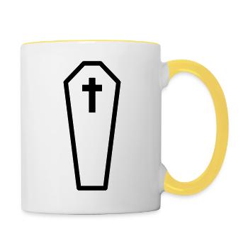 kontur sarg beerdigen kreuz grab friedhof tot grab - Tasse zweifarbig - Weiß/Gelb - Rechts