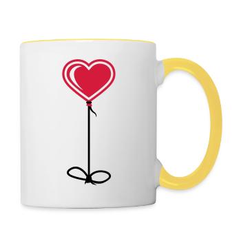 heart fly balloon string rope hang sky - Contrasting Mug - white/yellow - Right