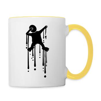 gouttes dansantes tamponnant graffiti silhouette dab bronzage - Mug contrasté - blanc/jaune - Droite