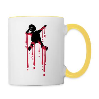 blood drops dabbing graffiti silhouette dancing there - Contrasting Mug - white/yellow - Right
