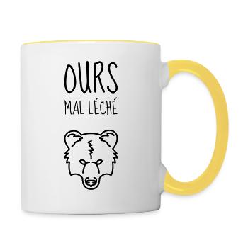 Ours Mal Léché - Caractère - Râleur - Râler - Rire - Mug contrasté - blanc/jaune - Droite