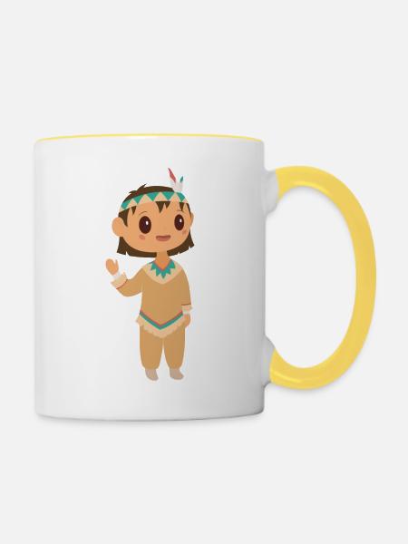 Indianer - Tasse zweifarbig - Weiß/Gelb