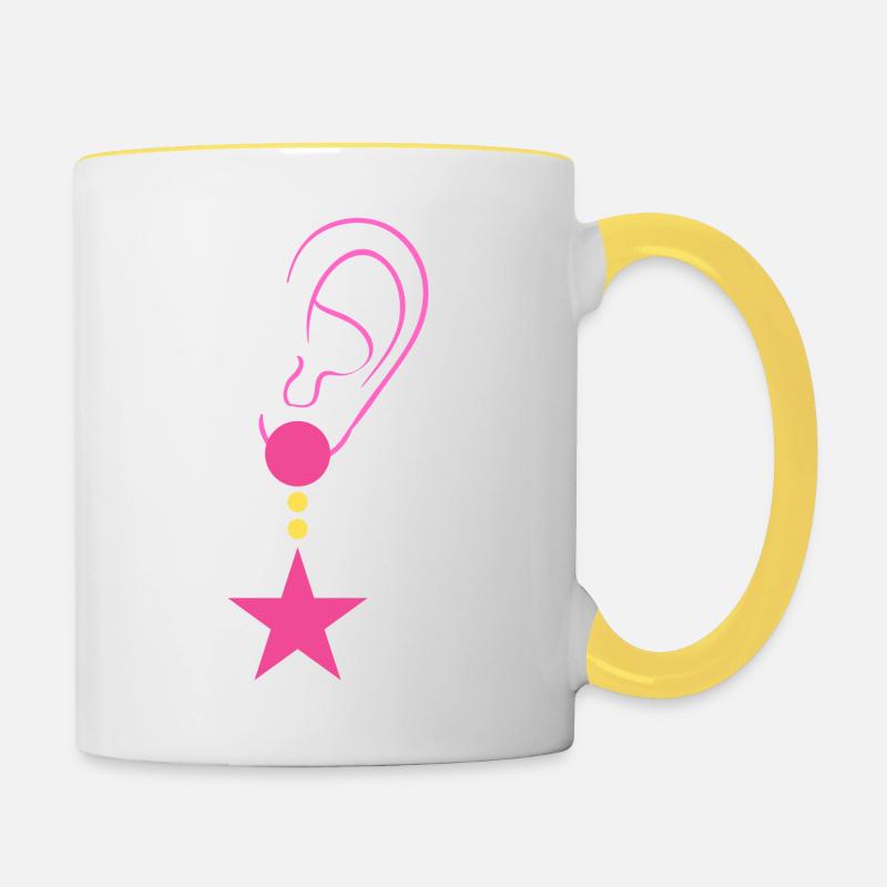 Oreille avec boucle d’oreille - Mug contrasté - blanc/jaune