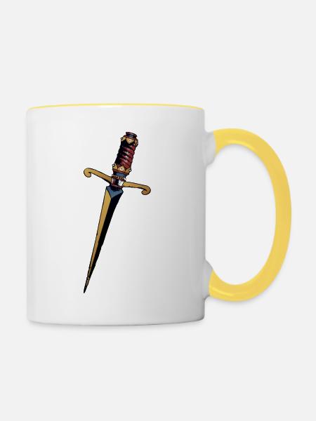 Dolch Dolchmesser - Tasse zweifarbig - Weiß/Gelb