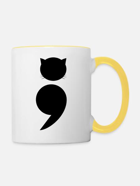 Komma-Chat - Tasse zweifarbig - Weiß/Gelb