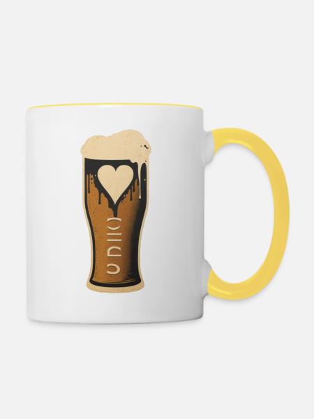 Weizenbier mit Herz - Bierliebe - Tasse zweifarbig - Weiß/Gelb