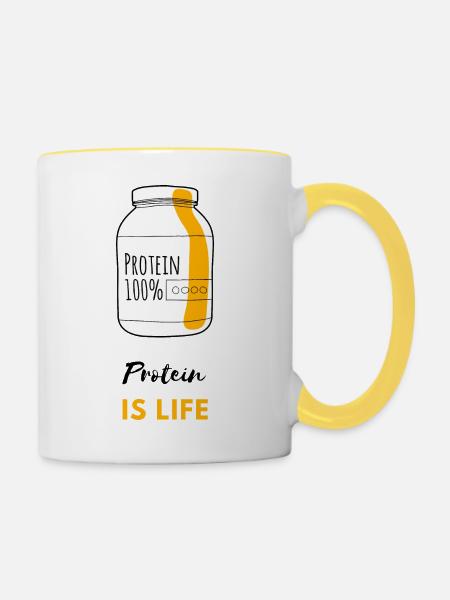 Protein is life - Tasse zweifarbig - Weiß/Gelb