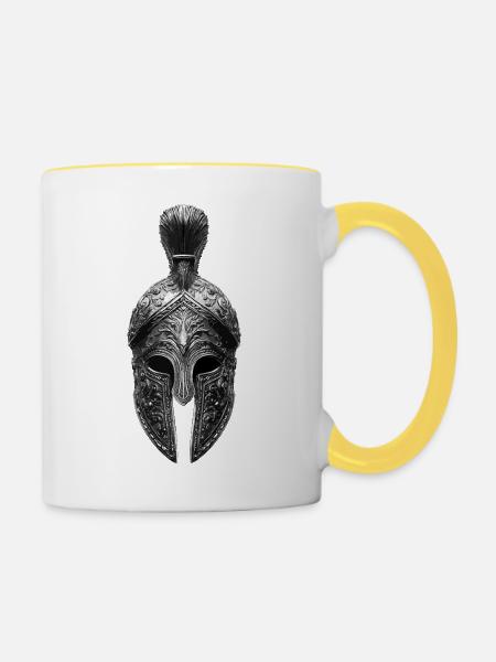 Spartaner Helm Krieger Gladiator - Tasse zweifarbig - Weiß/Gelb