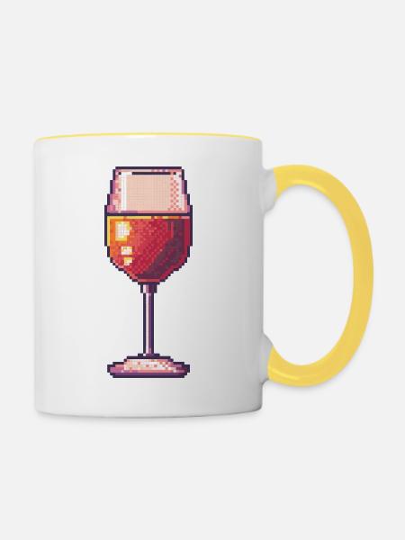 Pixel Weinglas Retro - Tasse zweifarbig - Weiß/Gelb