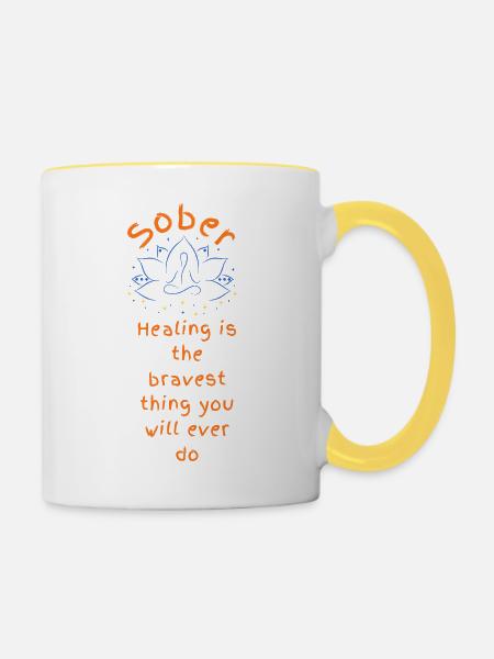 Tapferer Nüchternheits-Heil-Lotus - Tasse zweifarbig - Weiß/Gelb