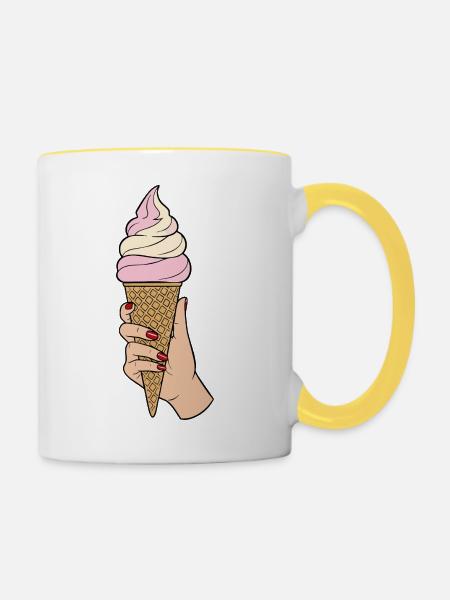Italienisches Eis halten - Tasse zweifarbig - Weiß/Gelb