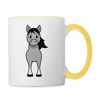 Grauer Pony mit schwarzer Mähne - Tasse zweifarbig - Weiß/Gelb - Rechts