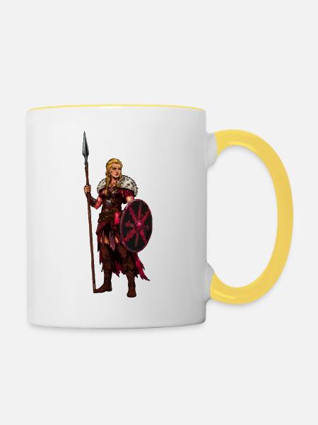 Kriegerin Wikinger - Tasse zweifarbig - Weiß/Gelb