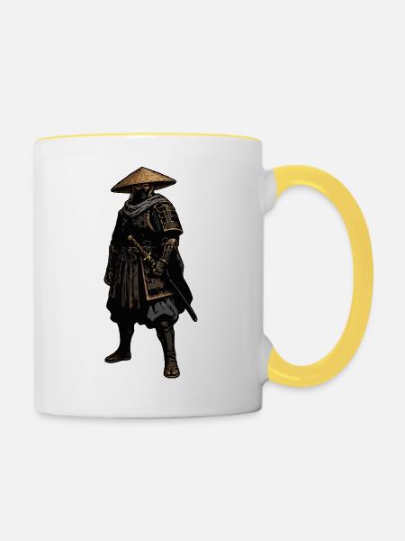 Samurai im Strohhut - Tasse zweifarbig - Weiß/Gelb