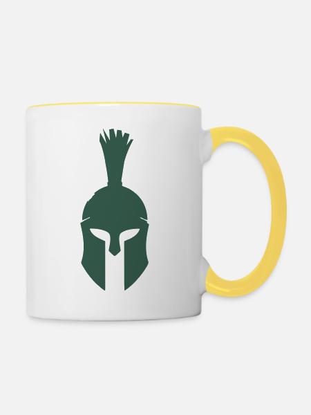 Spartanischer Helm Minimalist - Tasse zweifarbig - Weiß/Gelb