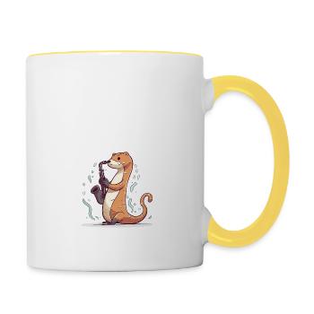 Saxophon Otter - Tasse zweifarbig - Weiß/Gelb - Rechts