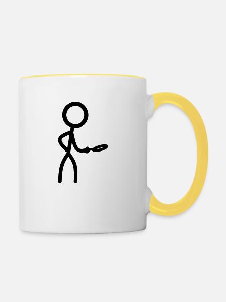 Stickman mit Lupe - Tasse zweifarbig - Weiß/Gelb