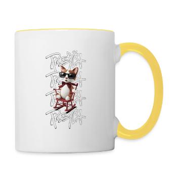 Cool Pussycat - Knitted Cat with Style - Tasse zweifarbig - Weiß/Gelb - Rechts