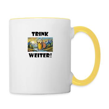 Trink weiter! - Tasse zweifarbig - Weiß/Gelb - Rechts
