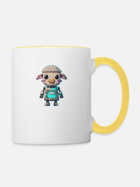 Roboter Schaf - Tasse zweifarbig - Weiß/Gelb