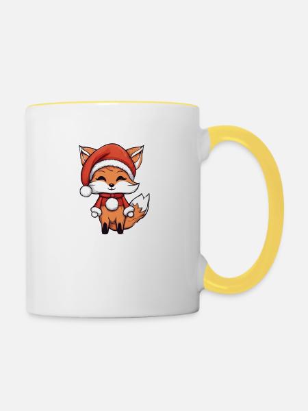 Santa Fuchs, Fuchs Weihnachtsmann - Tasse zweifarbig - Weiß/Gelb