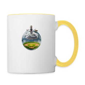 Surreale Glaskugel mit Baseballfeld - Tasse zweifarbig - Weiß/Gelb - Rechts