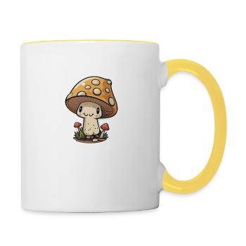Drôle de champignon de dessin animé - Mug contrasté - blanc/jaune - Droite