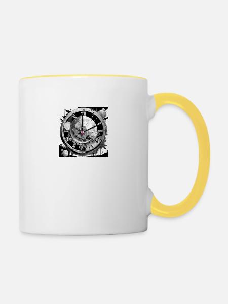 Uhr der Pfad zur Zeit - Tasse zweifarbig - Weiß/Gelb